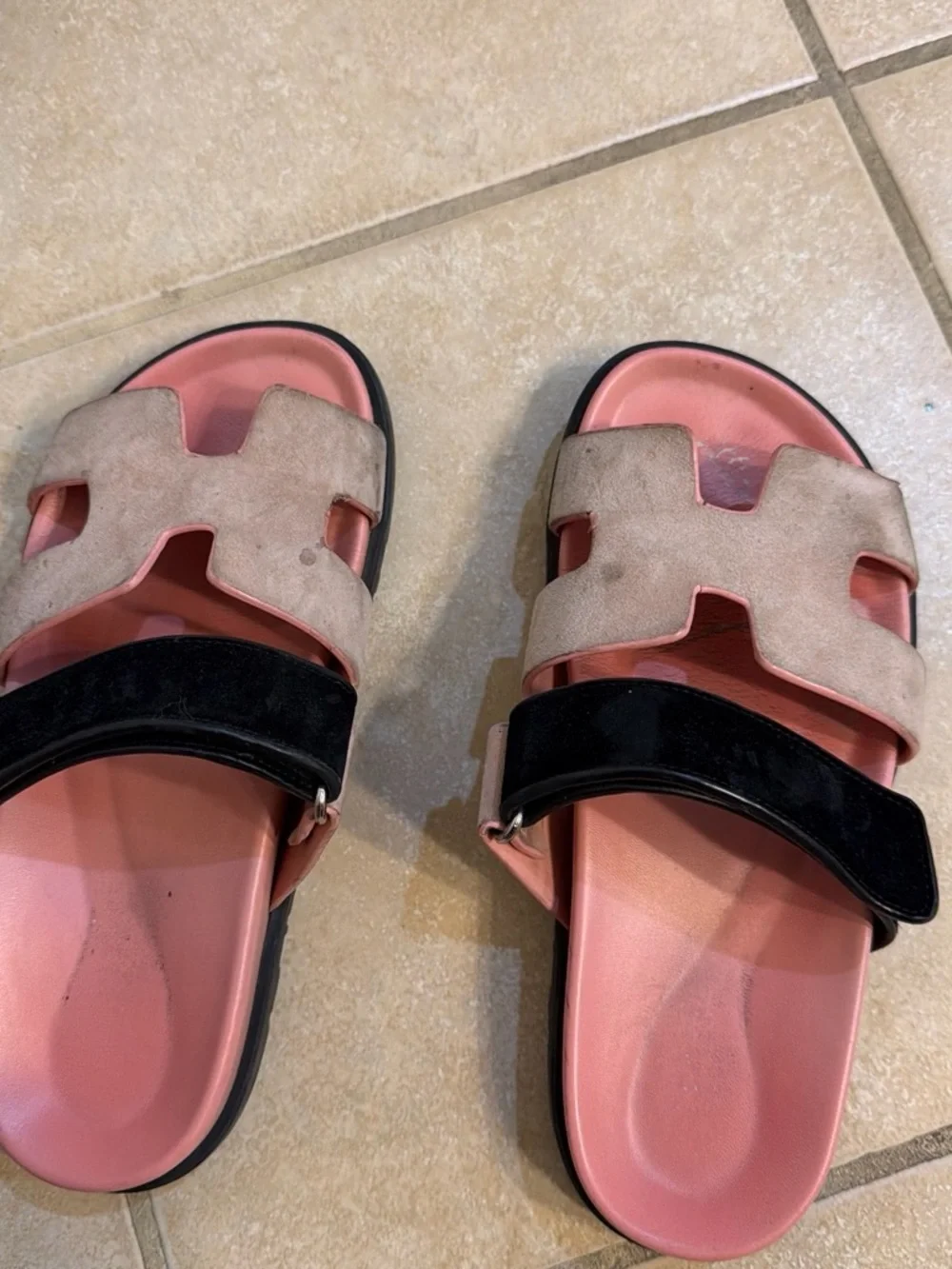 Women's Two-Tone Pink Slide Sandals with Black Strap